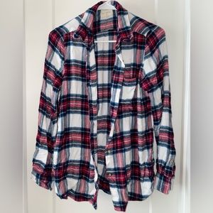 Red White and Blue plaid button down shirt